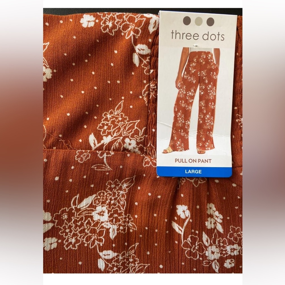 Three Dots Rust Floral Straight Leg Pants